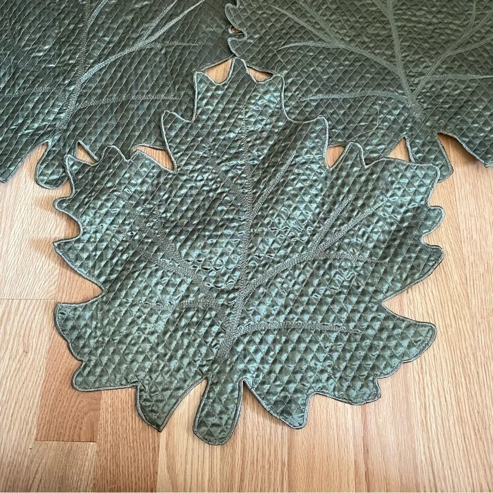 Vintage Green Maple Leaf Fall Place Mat Decorative Cloth Bundle Lot of 4 Home